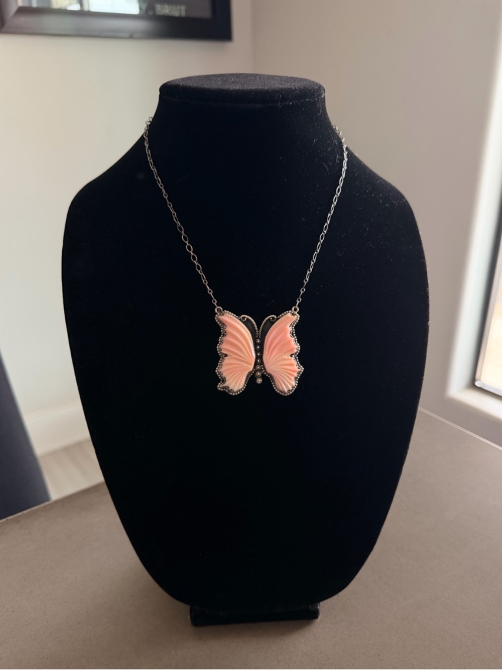Pink Conch Butterfly Pendant Necklace | 925 Sterling Silver | New MSRP $644